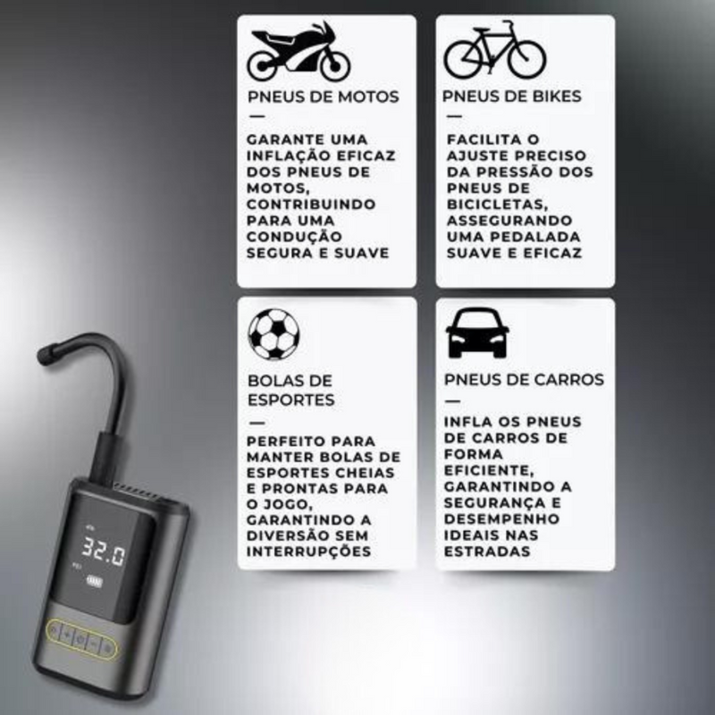 Calibrador Compressor Pneu Digital Carro Bike Moto Sem Fio